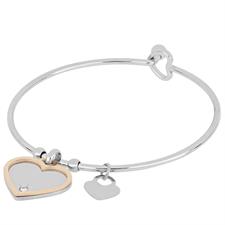 BRACCIALE MANETTA CON CUORE BICOLOR E ZIRCONE  IN ACCIAIO