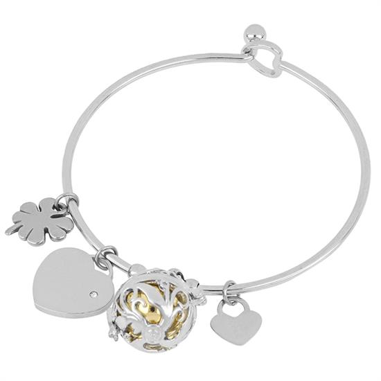 BRACCIALE MANETTA SILVER CON CHIAMANGELI E CUORE ZIRCONE IN ACCIAIO