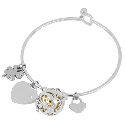 BRACCIALE MANETTA SILVER CON CHIAMANGELI E CUORE ZIRCONE IN ACCIAIO