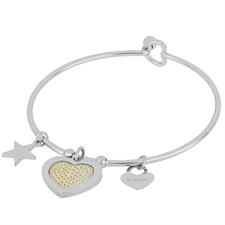 BRACCIALE MANTETTA CUORE BICOLOR E STELLA IN ACCIAIO