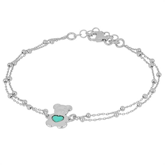 BRACCIALE ORSETTO CON CUORE SMALTATO IN ARGENTO 925°/°°