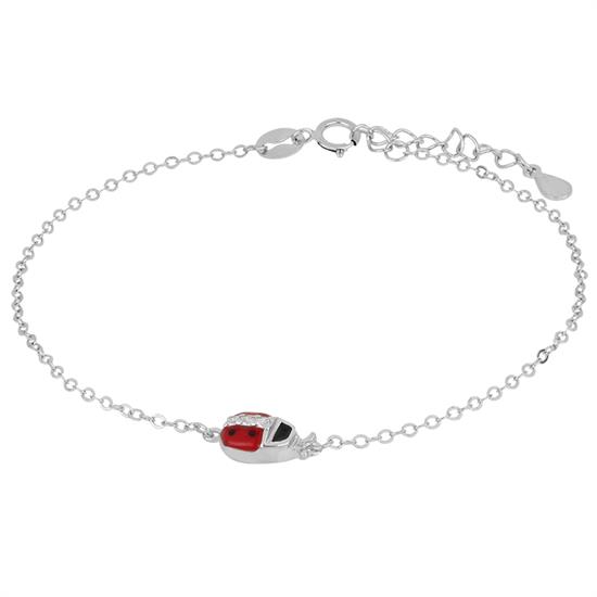 BRACCIALE BIMBO COCCINELLA SMALTO ZIRCONI ARGENTO 925°/°°