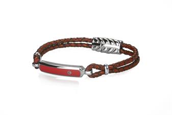 BRACCIALE TARGHETTA ROSSA E TRECCIA ROSSA IN ACCIAIO