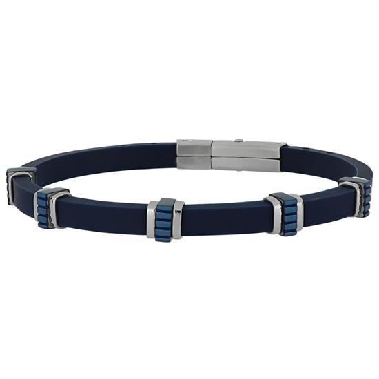 BRACCIALE CAUCCIU BLU E PIASTRINE IN ACCIAIO SILVER