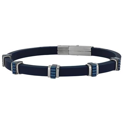 BRACCIALE CAUCCIU BLU E PIASTRINE IN ACCIAIO SILVER