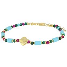 BRACCIALE TUBETTI P.TURCHESE MALACHITE SPIN. PESCE ARGENTO 925°/°°