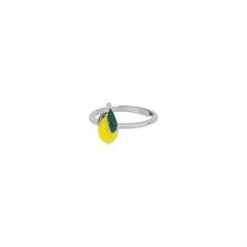 ANELLO LIMONE SMALTATO CON FOGLIE SMALTO IN ARGENTO 925°/°°