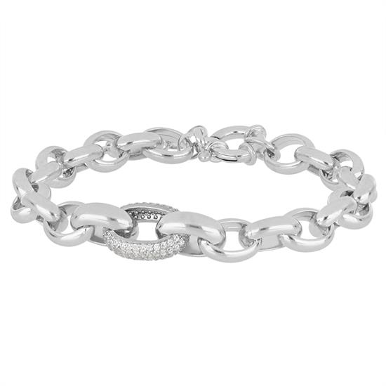 BRACCIALE MAGLIE OVALI CON CENTRALE ZIRCONATO ARGENTO 925°/°°