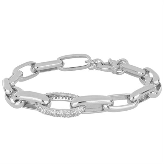 BRACCIALE MAGLIE OVALI ALLUNGATE CENTRALE ZIRCONATO ARGENTO 925°/°°