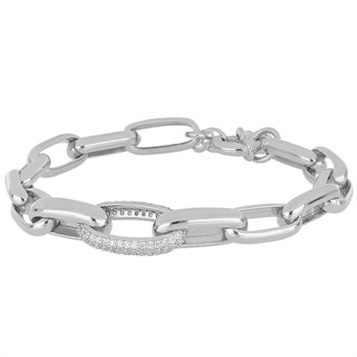 BRACCIALE MAGLIE OVALI ALLUNGATE CENTRALE ZIRCONATO ARGENTO 925°/°°