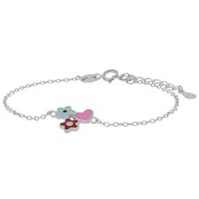 BRACCIALE DUE FIORI SMALTATI E CUORE CON ZIRCONI ARGENTO 925°/°°