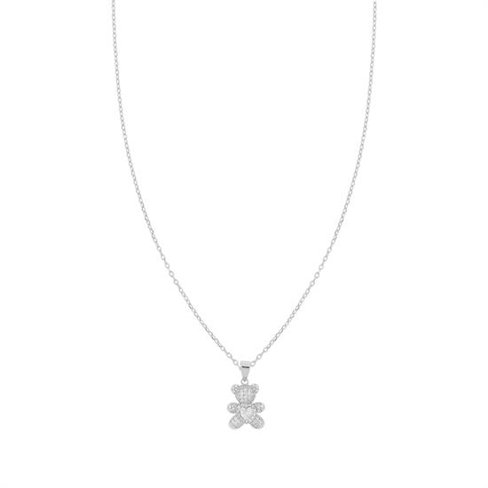 COLLANA ORSETTO ZIRCONATO CON CUORE CENTRALE IN ARGENTO 925°/°°