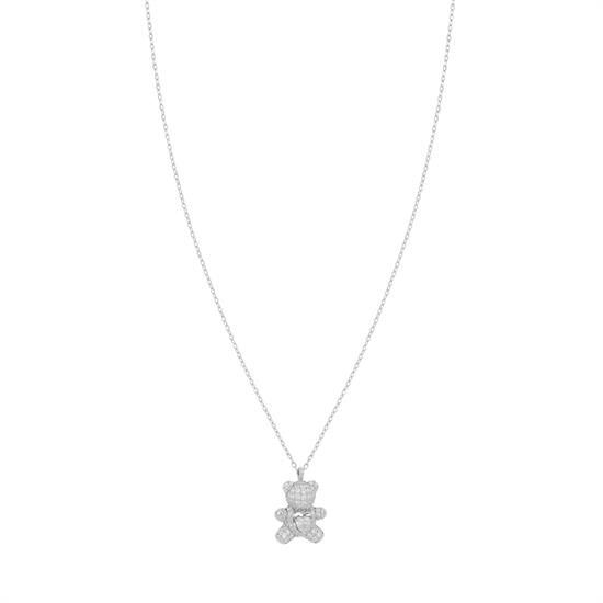 COLLANA ORSETTO BIG ZIRCONATO CON CUORE CENTRALE ARGENTO 925°/°°