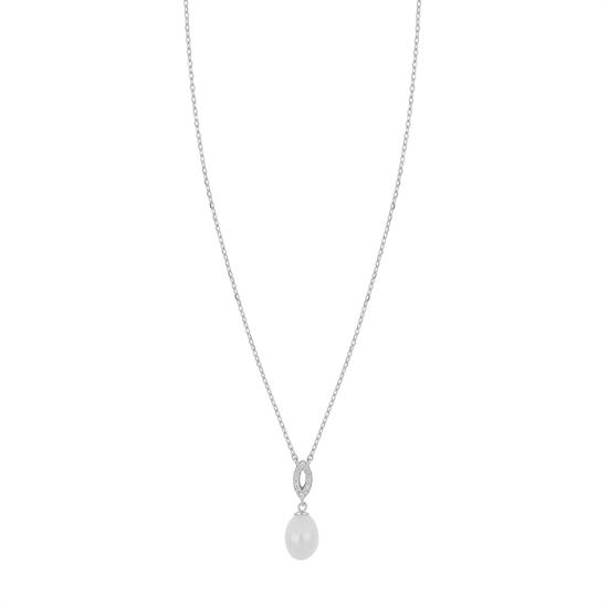 COLLANA OVALINO ZIRCONATO CON PERLE DI FIUME IN ARGENTO 925°/°°