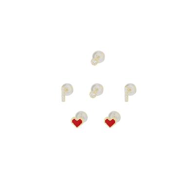 ORECCHINI SET CUORI SMALTO BARRETTE P.LUCE ZIRCONATI ARGENTO 925°/°°