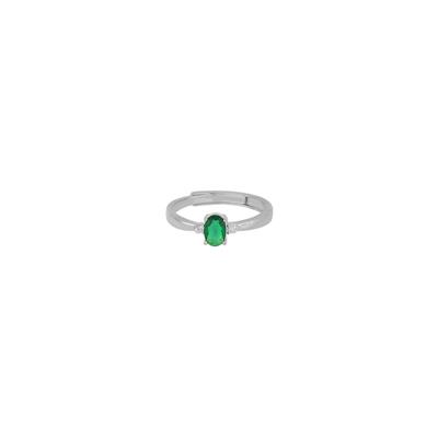 ANELLO RODIO OVALE VERDE CON DUE ZIRCONI LATI IN ARGENTO 925°/°°