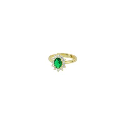 ANELLO DORATO OVALE VERDE BORDO ZIRCONATO IN ARGENTO 925°/°°