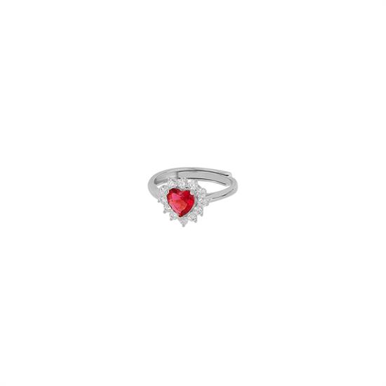 ANELLO RODIO CUORE ROSSO BORDO ZIRCONATO IN ARGENTO 925°/°°