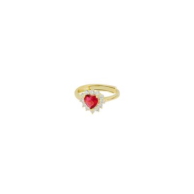 ANELLO DORATO CUORE ROSSO BORDO ZIRCONATO IN ARGENTO 925°/°°