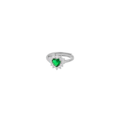 ANELLO RODIO CUORE VERDE BORDO ZIRCONATO IN ARGENTO 925°/°°