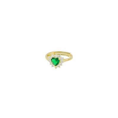 ANELLO DORATO CUORE VERDE BORDO ZIRCONATO IN ARGENTO 925°/°°