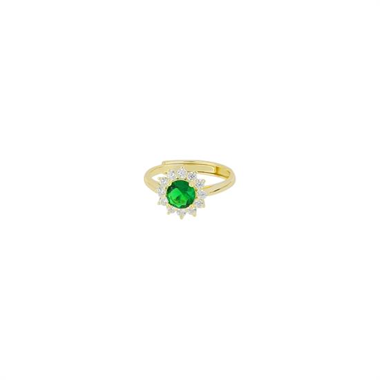 ANELLO DORATO TONDO VERDE BORDO ZIRCONATO IN ARGENTO 925°/°°