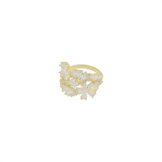 ANELLO DORATA FASCIA MULTI FIORI ZIRCONATI IN ARGENTO 925°/°°