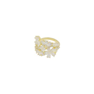 ANELLO DORATA FASCIA MULTI FIORI ZIRCONATI IN ARGENTO 925°/°°