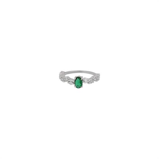 ANELLO RODIO OVALE VERDE CON GAMBO ONDULATO ZK IN ARGENTO 925°/°°