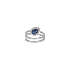 ANELLO RODIO CONTRARIE CON GOCCIA COLOR BLU IN ARGENTO 925°/°°