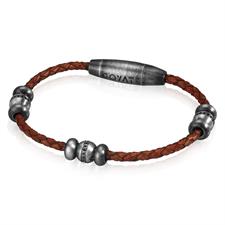 BRACCIALE PELLE ROSSA CZ NERI ACCIAIO GREY