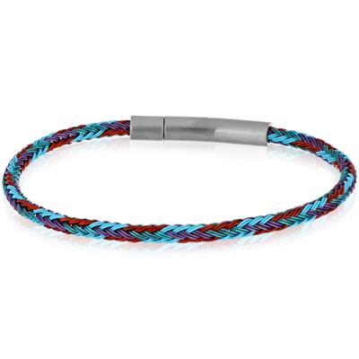 BRACCIALE CAVETTO MULTIFILO AZZURRO E ROSSO ACCIAIO