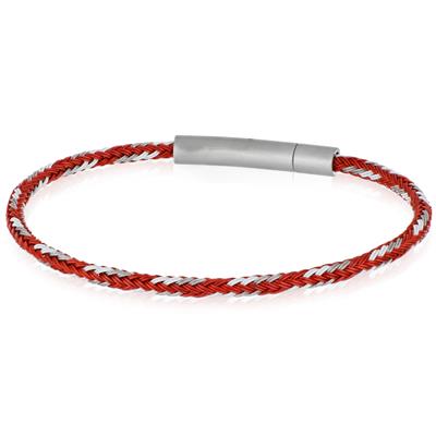 BRACCIALE CAVETTO MULTIFILO ROSSO E BIANCO ACCIAIO