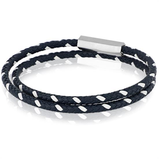 BRACCIALE ACCIAIO SILVER ESAGONALE TRECCIA BLU NAVY