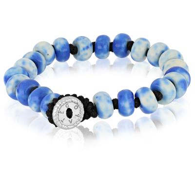 BRACCIALE BOTTONE IN ACCIAIO E PASTA DI AGATA BLUE