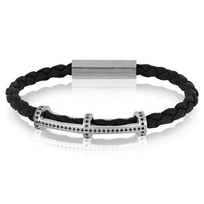 BRACCIALE TRECCIA MAIORCA NERA BARRA ZK ACCIAIO