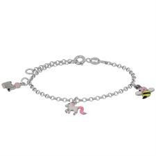 BRACCIALE BIMBA APE UNICORNO E TOPINO SMALTATO IN ARGENTO 925°/°°