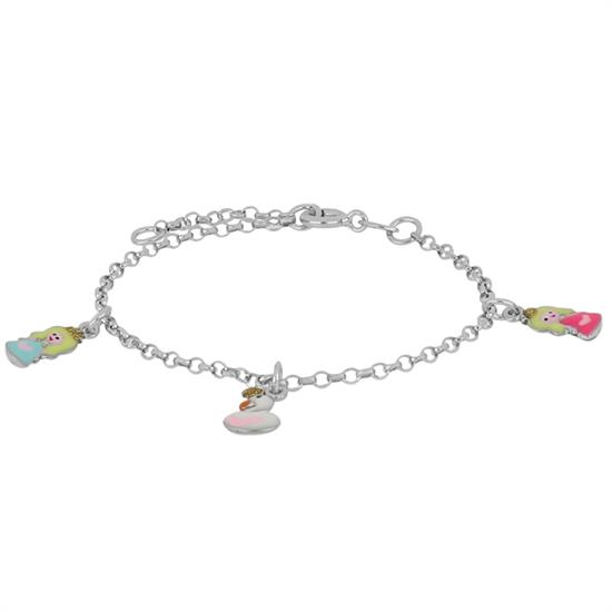 BRACCIALE BIMBA PRINCIPESSE E CIGNO SMALTATO IN ARGENTO 925°/°°