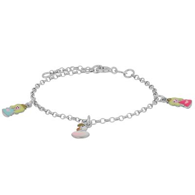 BRACCIALE BIMBA PRINCIPESSE E CIGNO SMALTATO IN ARGENTO 925°/°°