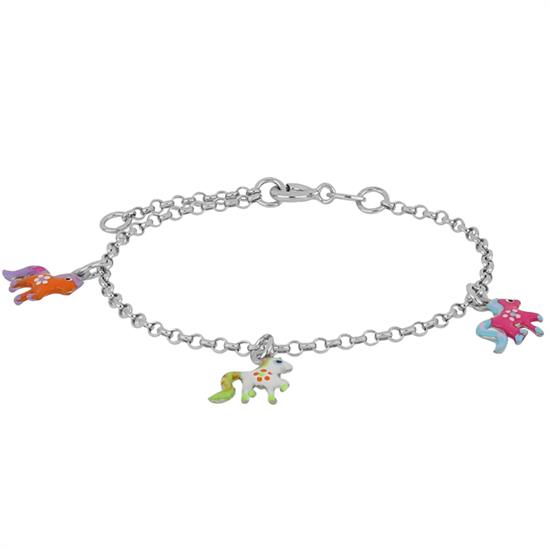 BRACCIALE BIMBA UNICORNI SMALTATI IN ARGENTO 925°/°°