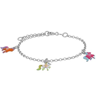 BRACCIALE BIMBA UNICORNI SMALTATI IN ARGENTO 925°/°°