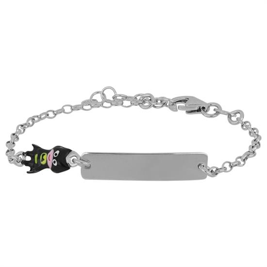 BRACCIALE BIMBO TARGHETTA E PIPISTRELLO SMALTO ARGENTO 925°/°°