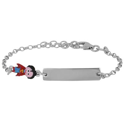 BRACCIALE BIMBO TARGHETTA E SUPEREROE SMALTO ARGENTO 925°/°°