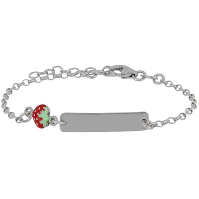 BRACCIALE BIMBA TARGHETTA E FRAGOLINA SMALTA ARGENTO 925°/°°