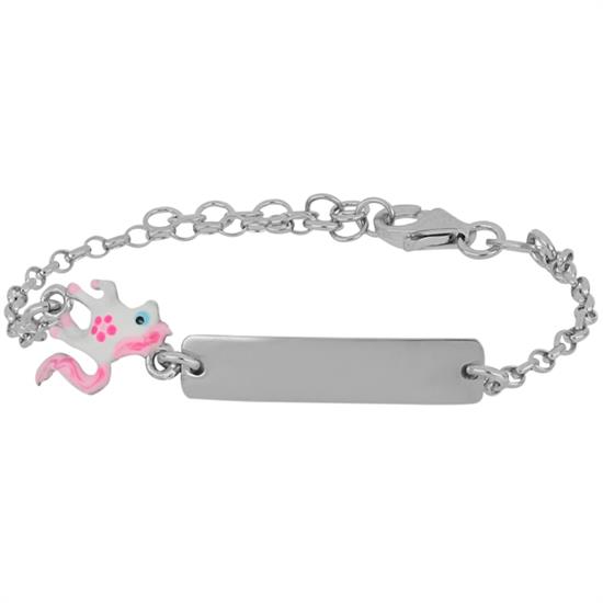 BRACCIALE BIMBA TARGHETTA E UNICORNO SMALTO ARGENTO 925°/°°