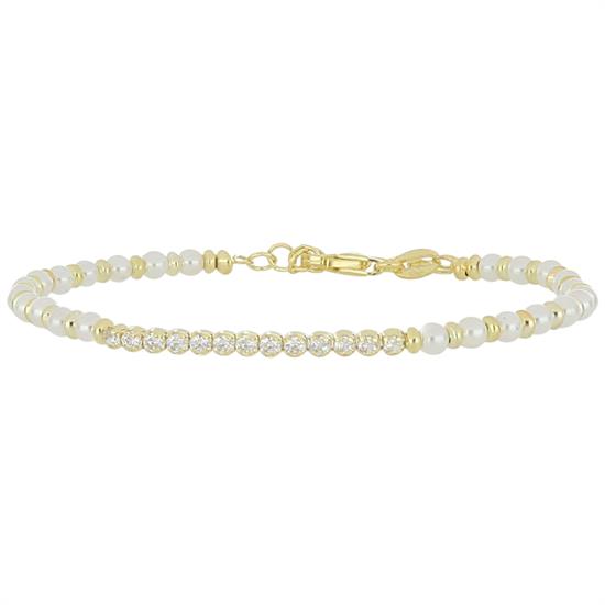 BRACCIALE PERLINE CON TENNIS CENTRALE IN ARGENTO 925°/°° ZIRCONI