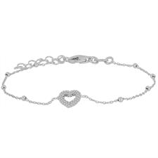 BRACCIALE MAGLIA ROSARIO CON CUORE PALLINATO IN ARGENTO 925°/°°