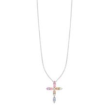 COLLANA CROCE ZIRCONI SFUMATI MULTICOLOR IN ARGENTO 925°/°°