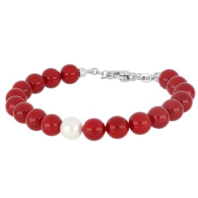 BRACCIALE MADREPERLA RED E PERLA NATURALE IN ARGENTO 925°/°°