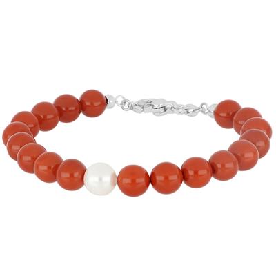 BRACCIALE MADREPERLA ORANGE E PERLA NATURALE IN ARGENTO 925°/°°